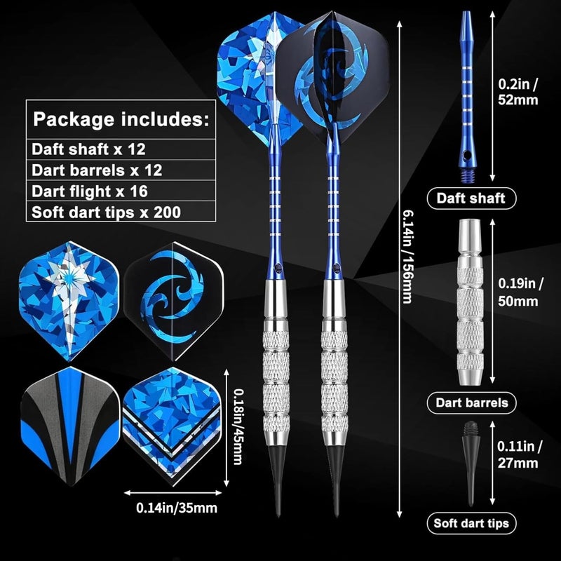 GWHOLE Soft Tip Darts Set, 12pcs Aluminum Metal Body Professional Darts Plastic Tip with 16 Dart Flights and 200 Plastic Tips for Adult Electronic Board Bar Supply - Image 2